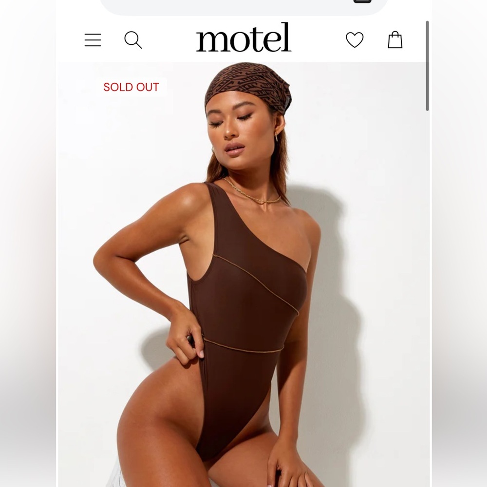 Motel Rocks One Shoulder AIKO One-Piece Swimsuit in Choco Brown Small